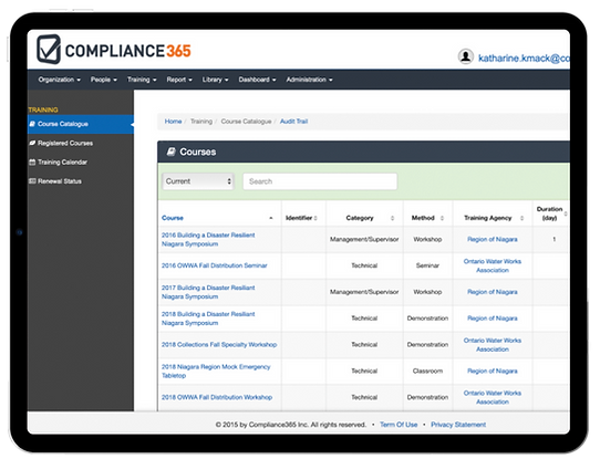 Learning management portal on tablet